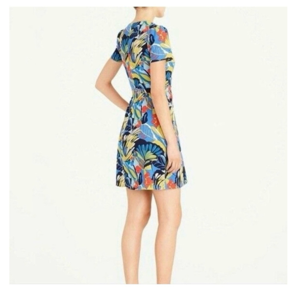 J. Crew Mini Faux Wrap Dress Short Sleeve In Blue Floral Print Sz 10 - Picture 2 of 6